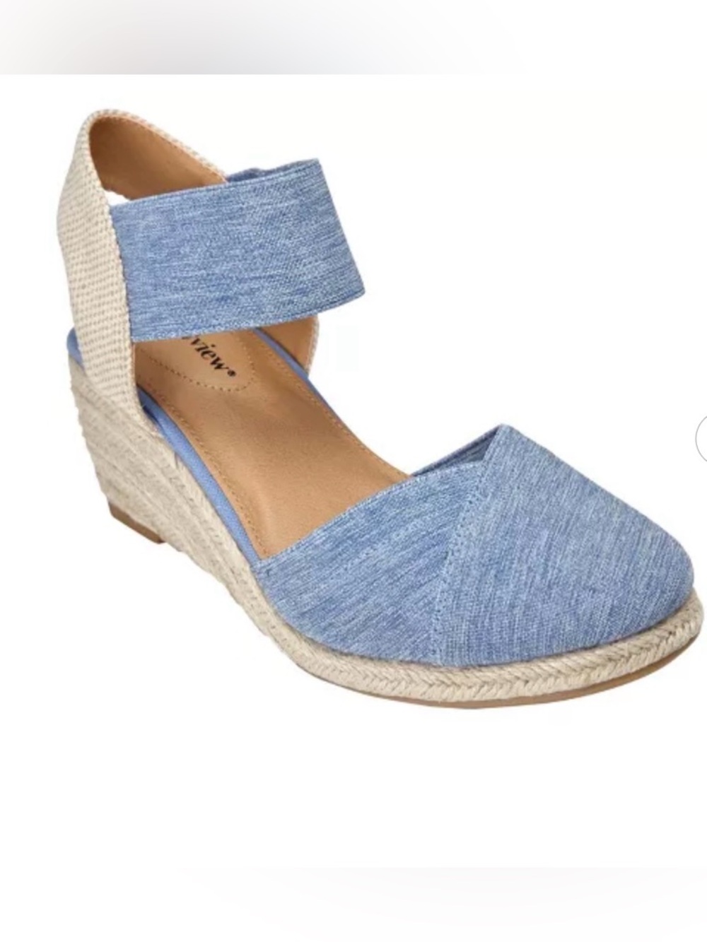 comfortview Light Blue Espadrille Wedge Sandal with Ankle Strap